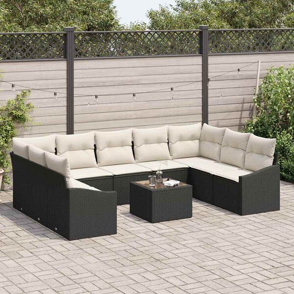 vidaXL Sofa Set mit Kissen 10 pcs Schwarz Poly Rattan