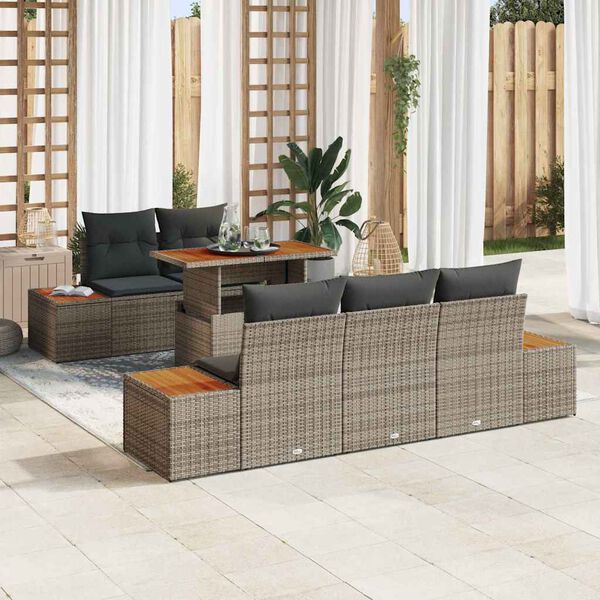 vidaXL Garten-Sofa-Set mit Speicher 6 pcs Grau Poly Rattan