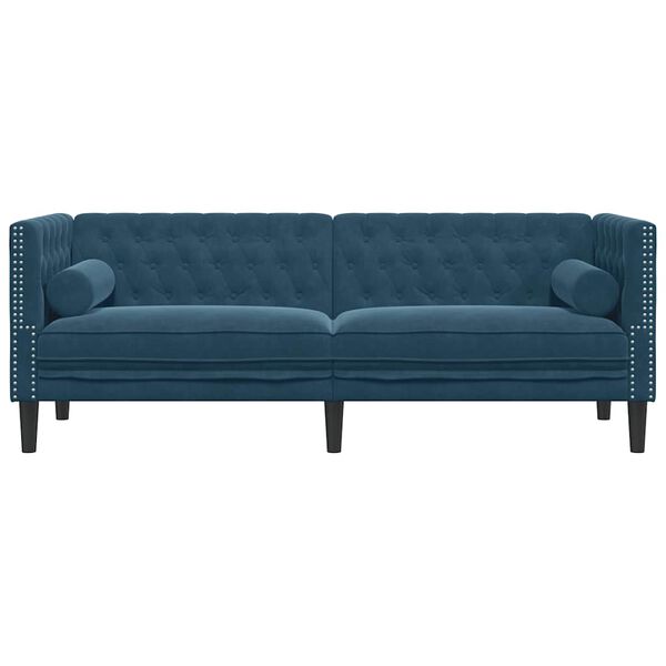 vidaXL Chesterfield-Sofa mit Nackenrollen 3-Sitzer Blau Samt
