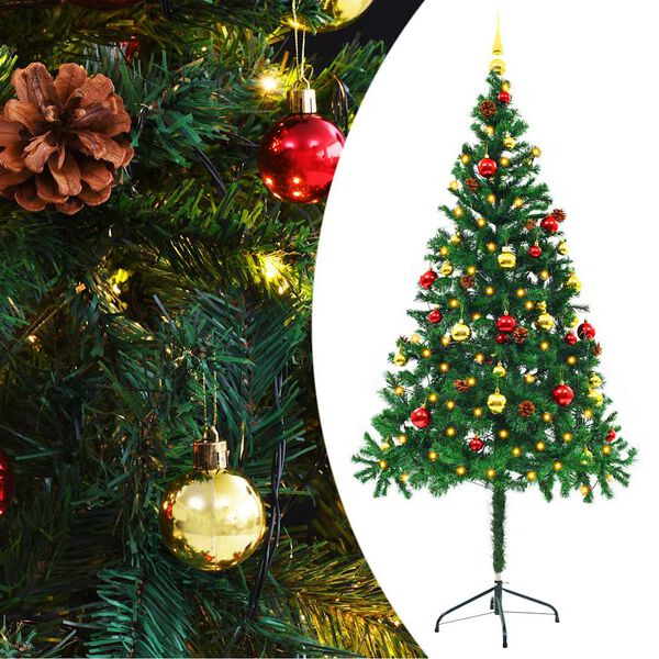 vidaXL K&uuml;nstlicher Weihnachtsbaum mit Beleuchtung & Kugeln Gr&uuml;n 180 cm