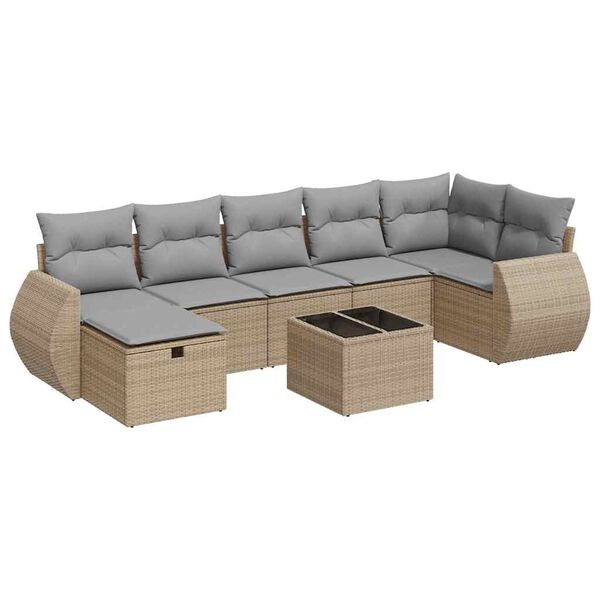 vidaXL 7-tlg. Garten-Sofagarnitur mit Kissen Beige Poly Rattan