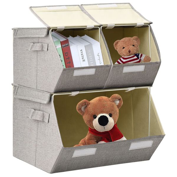 vidaXL 3-tlg. Aufbewahrungsboxen-Set Stapelbar Stoff Grau
