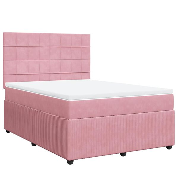 vidaXL Boxspringbett mit Matratze Rosa 140x200 cm Samt