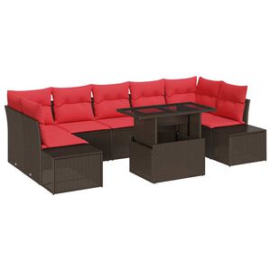 vidaXL Gartensofa-set mit Kissen 8 pcs Braun und Rot Poly-Rattan