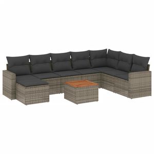 vidaXL 9-tlg. Garten-Sofagarnitur mit Kissen Grau Poly Rattan