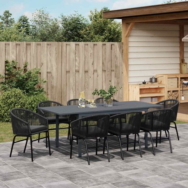 vidaXL Garten Essgruppe 9 pcs Schwarz Poly-Rattan