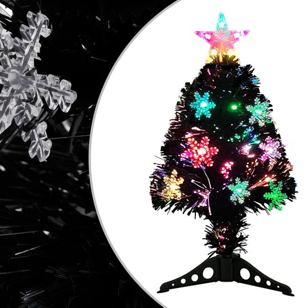 vidaXL Weihnachtsbaum mit LED-Schneeflocken Schwarz 64 cm Fiberoptik