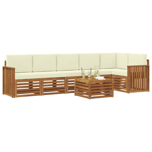 vidaXL Ecksofa Set mit Kissen 7 pcs Natur und Creme Massivholz Akazie