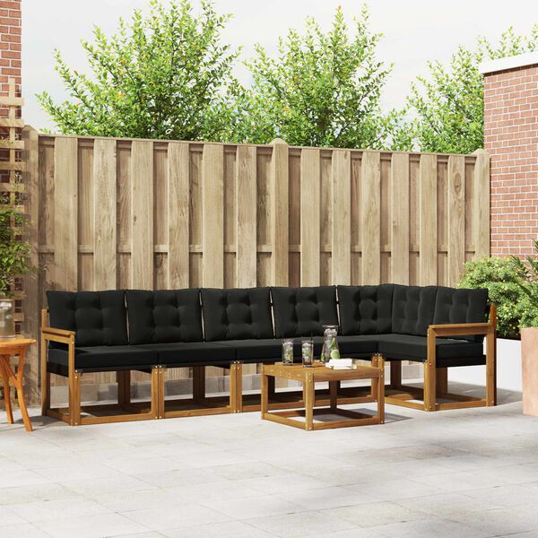 vidaXL Outdoor-Sofagarnitur mit Kissen 7 pcs Nat&uuml;rlich und Schwarz