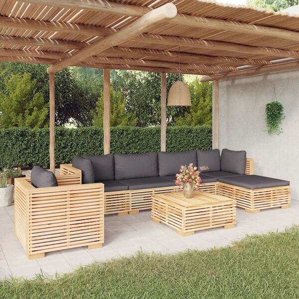 vidaXL 7-tlg. Garten-Lounge-Set mit Kissen Massivholz Teak