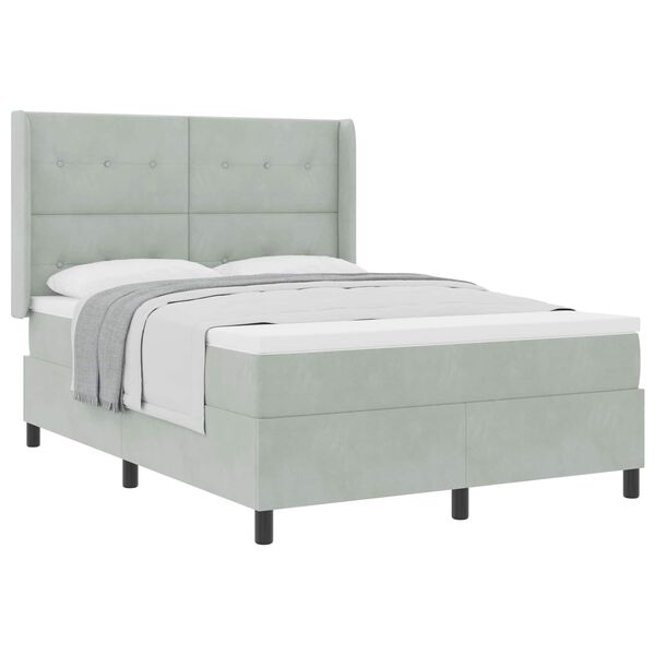 vidaXL Boxspringbett mit Kopfteil Hellgrau 160 x 200 cm Samt