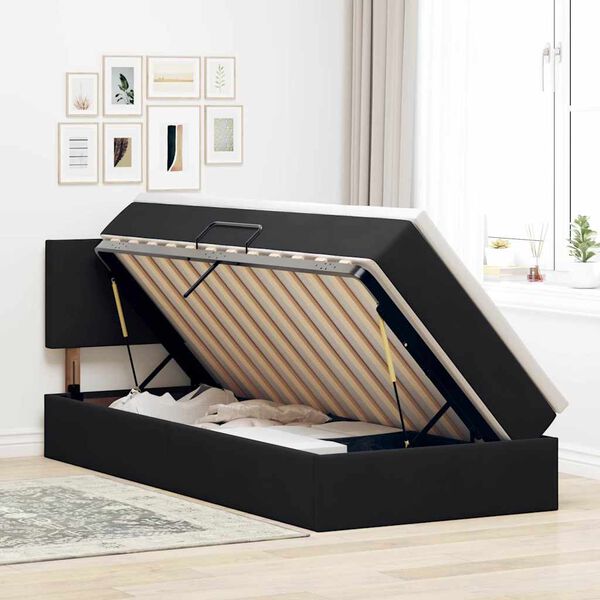 vidaXL Bett mit Stauraum und LED mit Matratze Schwarz 90 x 190 cm Samt
