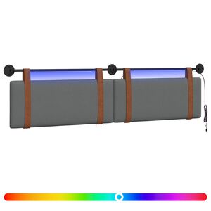 vidaXL H&auml;ngendes Kopfteil Mit LED Licht Dunkelgrau Antikes PU