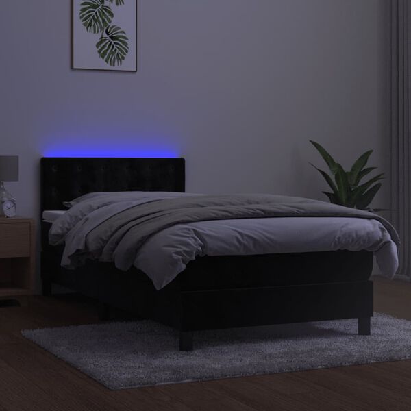 vidaXL Boxspringbett mit Matratze & LED Schwarz 90x190 cm Samt