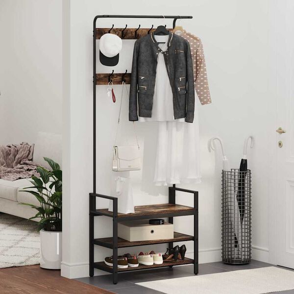 vidaXL Garderobenst&auml;nder mit Regal Ger&auml;ucherte Eiche 75 x 34 x 184 cm