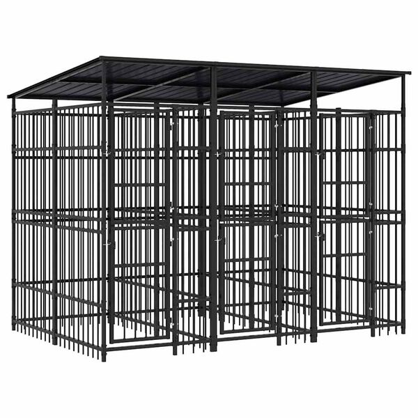 vidaXL Outdoor-Hundezwinger mit Dach Stahl 5,53 m&sup2;