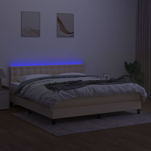vidaXL Boxspringbett mit Matratze & LED Creme 180x200 cm Stoff
