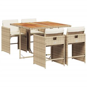vidaXL 5-tlg. Garten-Essgruppe mit Kissen Beige Poly Rattan