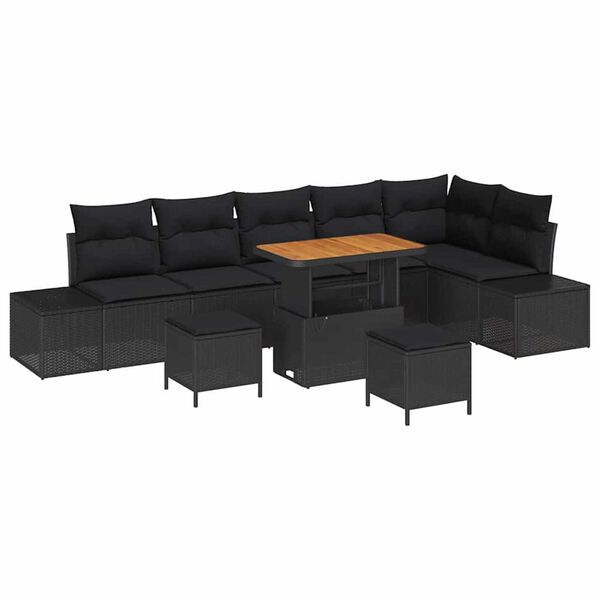 vidaXL Gartensofa-set mit Kissen 9 pcs Schwarz Poly Rattan