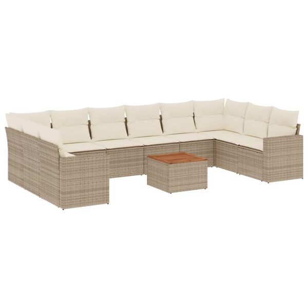 vidaXL 11-tlg. Garten-Sofagarnitur mit Kissen Beige Poly Rattan