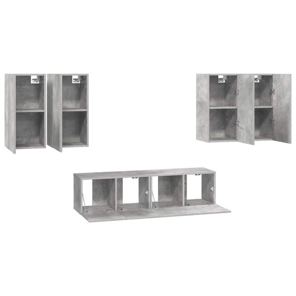vidaXL 6-tlg. TV-Schrank-Set Betongrau Holzwerkstoff