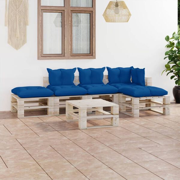 vidaXL 6-tlg. Garten-Lounge-Set aus Paletten mit Kissen Kiefernholz