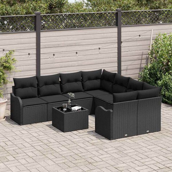 vidaXL Gartensofa-set mit Kissen 9 pcs Schwarz Poly-Rattan