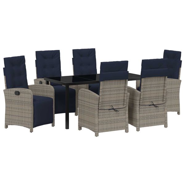 vidaXL Garten Essgruppe mit Kissen 7 pcs Grau Poly-Rattan