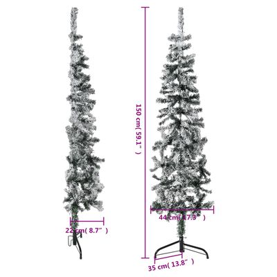 vidaXL Künstlicher Halb-Weihnachtsbaum mit Schnee Schlank 150 cm