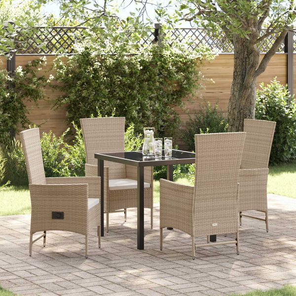 vidaXL Garten Essgruppe mit Kissen 5 pcs Beige Poly-Rattan