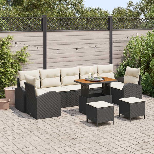 vidaXL Garten-Sofa-Set mit Kissen mit Kissen 10 pcs Schwarz und Creme