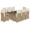 vidaXL 9-tlg. Garten-Essgruppe mit Kissen Beige Poly Rattan