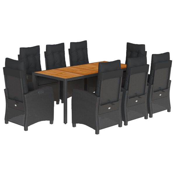 vidaXL 9-tlg. Garten-Essgruppe mit Kissen Schwarz Poly Rattan
