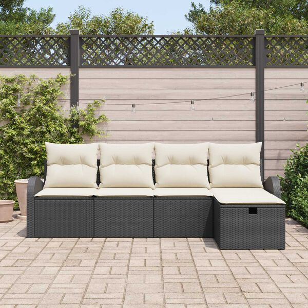 vidaXL Sofa Set mit Kissen 5 pcs Schwarz und Creme Poly-Rattan