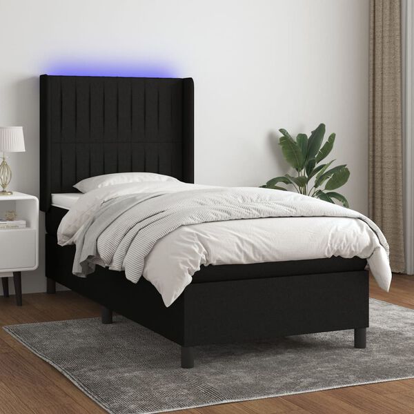 vidaXL Boxspringbett mit Matratze & LED Schwarz 100x200 cm Stoff