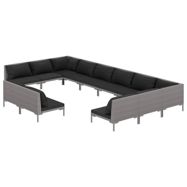 vidaXL 12-tlg. Garten-Lounge-Set mit Kissen Poly Rattan Dunkelgrau