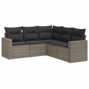 vidaXL 5-tlg. Garten-Sofagarnitur mit Kissen Grau Poly Rattan