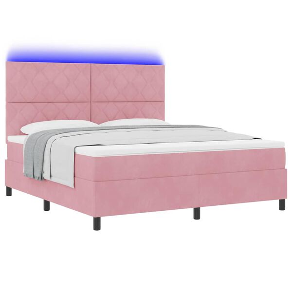 vidaXL LED Boxspringbett mit Matratze Rosa 180 x 200 cm Samt