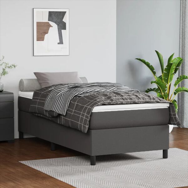vidaXL Boxspringbett mit Matratze Grau 90x200 cm Kunstleder