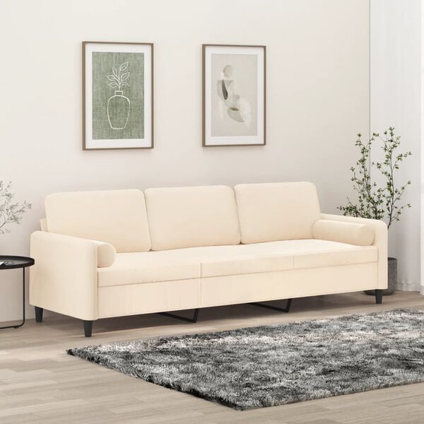 vidaXL 3-Sitzer-Sofa mit Kissen Creme 210 cm Samt