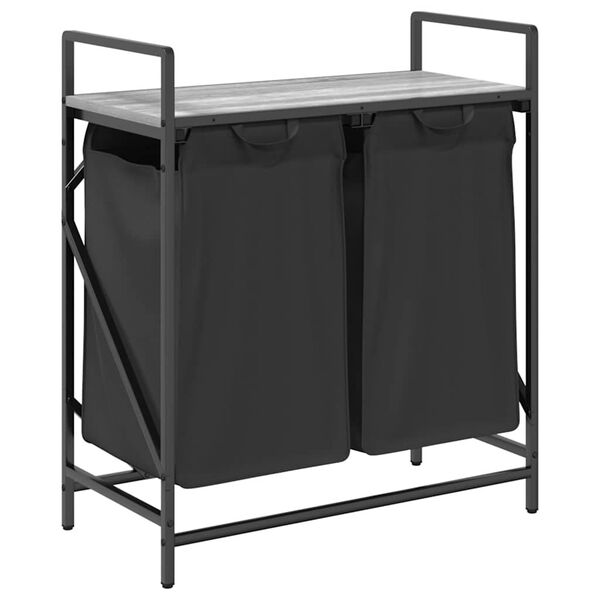 vidaXL Wäschekorb 2 Fächer mit Ablage Grau Sonoma