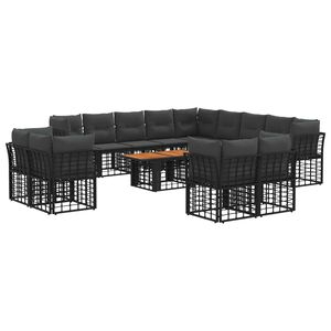 vidaXL Gartensofa-set 14 stk. Schwarz und Dunkelgrau Poly-Rattan