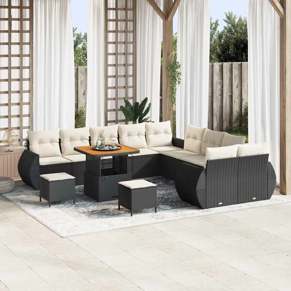 vidaXL Garten-Sofa-Set mit Kissen 13 pcs Schwarz und Creme