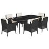 vidaXL 7-tlg. Garten-Essgruppe mit Kissen Schwarz Poly Rattan