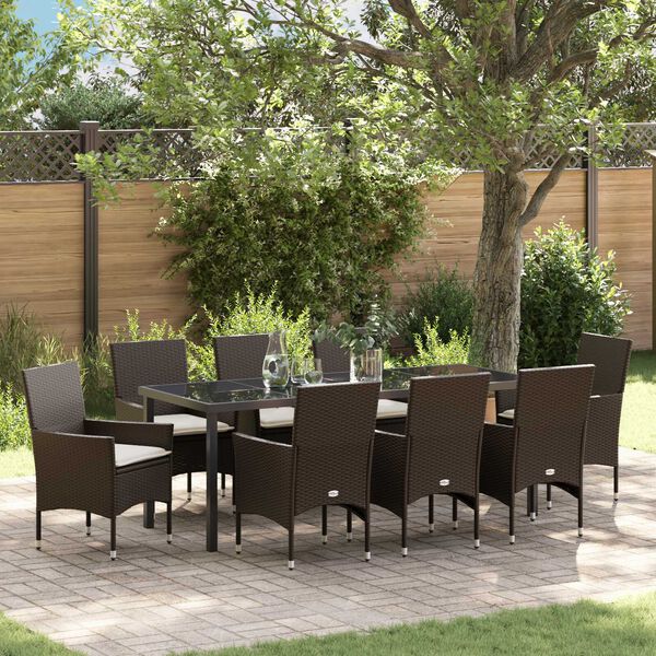 vidaXL Garten Essgruppe mit Kissen 9 pcs Braun Poly-Rattan