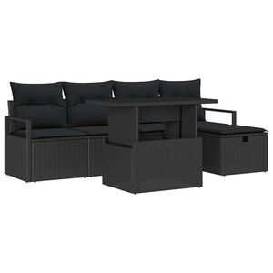 vidaXL Garten-Sofa-Set mit Kissen 6 pcs Schwarz Poly Rattan