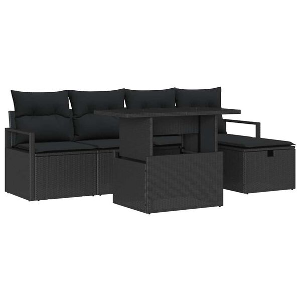 vidaXL Garten-Sofa-Set mit Kissen 6 pcs Schwarz Poly Rattan
