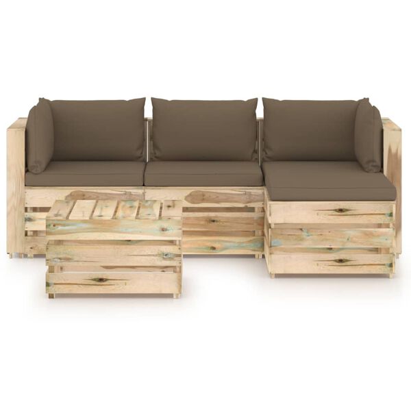 vidaXL 5-tlg. Garten-Lounge-Set mit Kissen Gr&uuml;n Impr&auml;gniertes Holz