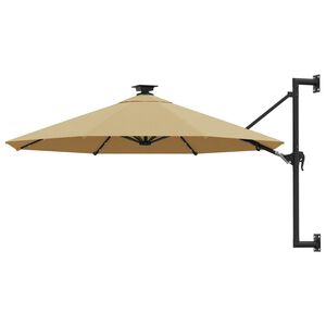 vidaXL Sonnenschirm zur Wandmontage mit LEDs 300 cm Taupe