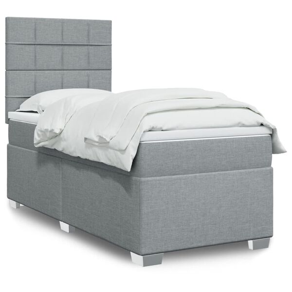 vidaXL Boxspringbett mit Matratze Hellgrau 90x190 cm Stoff
